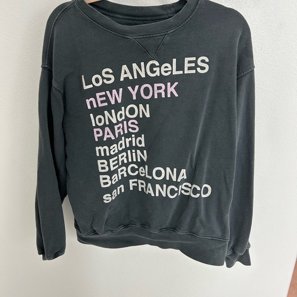 Anine Bing Black Crew Neck Sweater with City Graphics